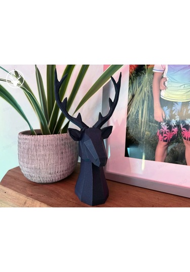2 Adet Siyah Beyaz Dekoratif Geyik Görünümlü Poli Vazo, Dekoratif Biblo, Masa Üstü Geyik Kafası Obje