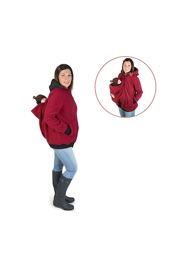 Üçü Bir Arada Çok Fonksiyonlu Anne Kanguru Fermuarlı Kapşonlu Ceket Ön Kapaklı Beden: Xl, Göğüs: 104-109cm, Bel: 84-88cm, Kalça: 110-116cm Kırmızı Kırmızı