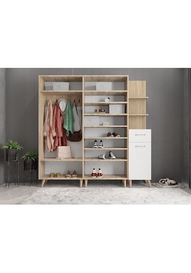 Begonya Portmanto Vestiyer Meşe Beyaz -225 cm