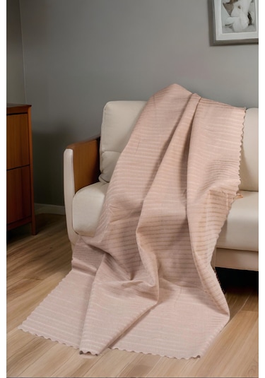 Çizgili Süngerli Kadife Kumaş Kaymaz Çekyat Koltuk Örtüsü 170x210 Vizon Vizon