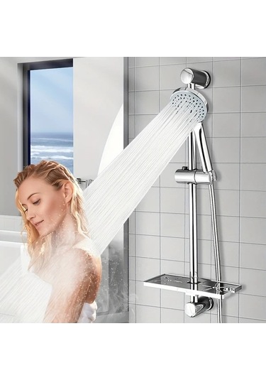 Fastbuy Challenger Simli Takım Elbise: Paslanmaz 5 Fonksiyonlu Duş Başlığı Seti, Ayarlanabilir Yükseklik, 59'' Hortum & Raf