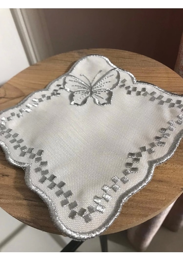 Nivemeshome Kelebek Gümüş Kare 6 Adet Keten Kokteyl Peçetesi Kahve Yanı Sunumluk Gümüş