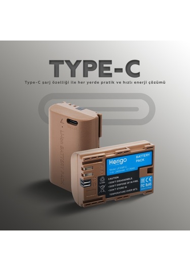 Herigo Lp-e6p-c 2400mah Type-c Şarjlı Batarya Lp-e6 Uyumlu