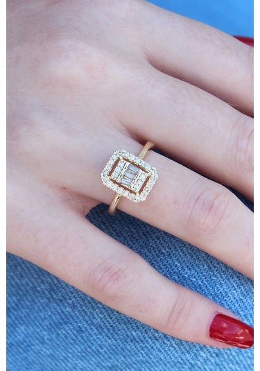 Gold Renk Baget Zirkon Taşlı Kadın Yüzük Çok Renkli