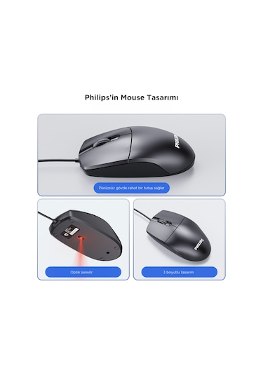 Philips Spt6247 Kablolu Türkçe Q Klavye Ve Mouse Seti Siyah