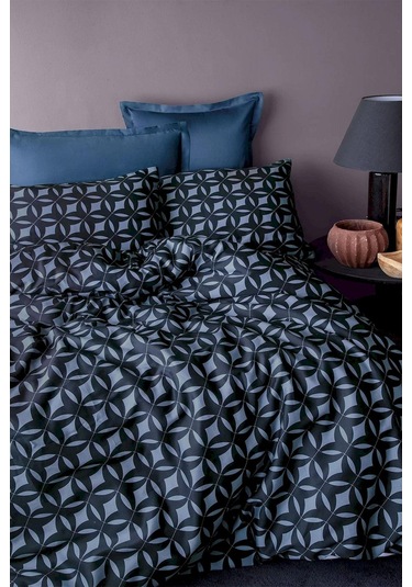 İssimo Mondo Blue Saten Nevresim Takımı Çift Kişilik-2225 Mavi