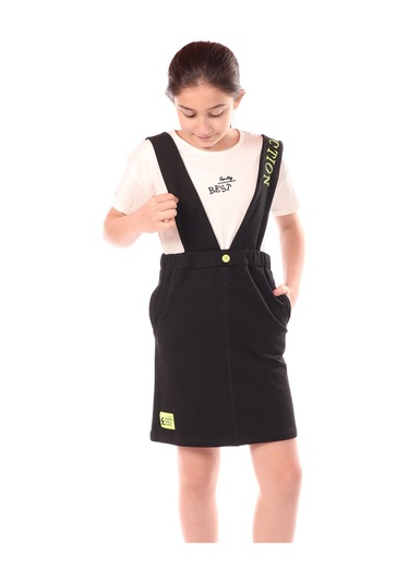 Toontoy Kız Çocuk 2li Salopetli Takım Siyah