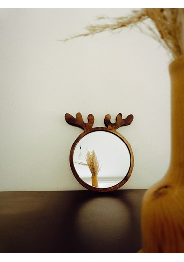 Geyik Desenli Ahşap Ayna / Ahşap