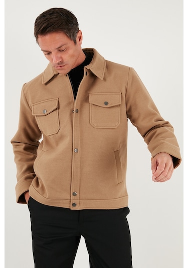Buratti Slim Fit Ceket Yaka Astarlı Kaşe Erkek Kaban 58400347 Camel
