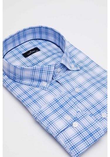 Tudors Büyük Beden Düğmeli Yaka Kareli Pamuklu Erkek Gömlek-31471-çok Renkli Çok Renkli