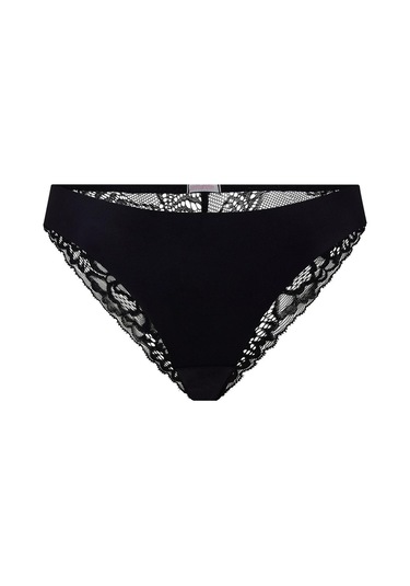 Eve Ten Siyah Beyaz 3'lü Dikişsiz İz Belli Etmeyen Dantelli Brazilian Külot Set Ten