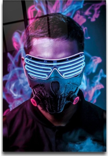 Neon Maskeli Adam Cam Tablo