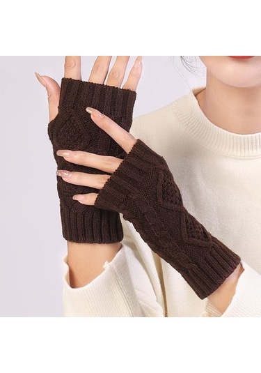 Yarım Parmaklı Kısa, Elmas Şeklindeki Örme Sıcak Eldivenler - Sonbahar Ve Kış