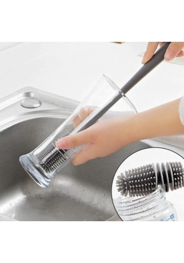 Silikon Uzun Saplı Kavanoz Yıkama Fırçası-9090558583620