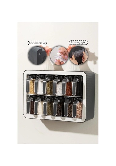 12 Li Duvara Yapıştırmalı Kaşıklı Baharatlık Set ŞEffaf