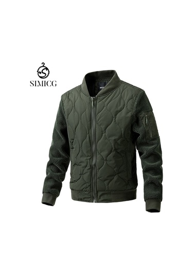 Şık Fermuarlı Yün Kollu Erkek Günlük Ceket Yeşil