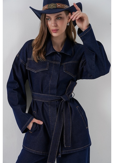 Kadın Ceket Pantolon Kot İkili Takım 30059 - Lacivert Lacivert