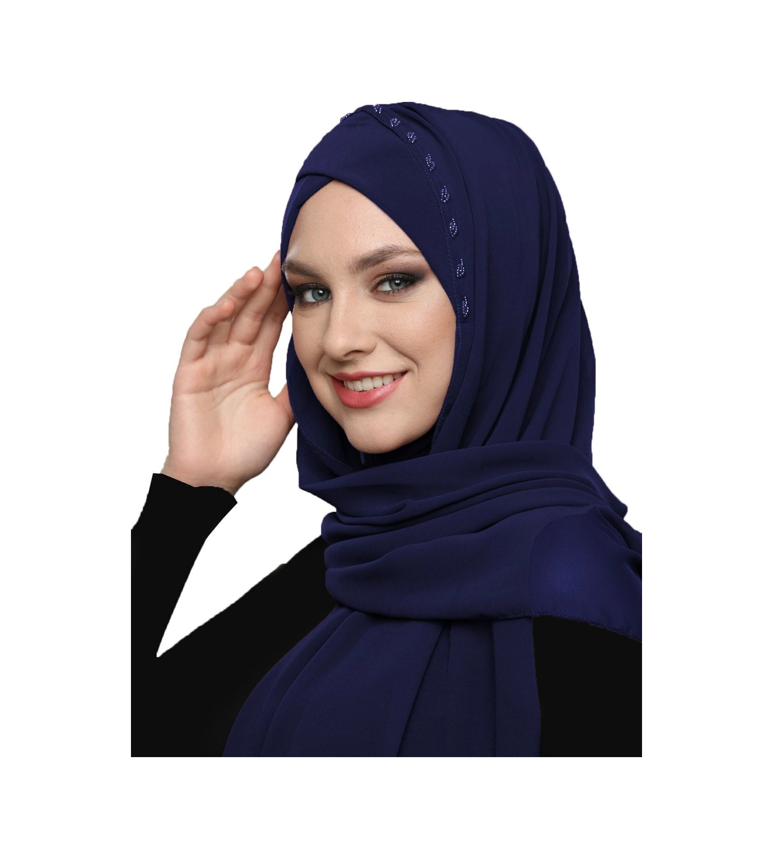 Şallı Takmatik Taşlı Lacivert Hazır Türban Tesettür Bone Namaz Örtüsü Lacivert