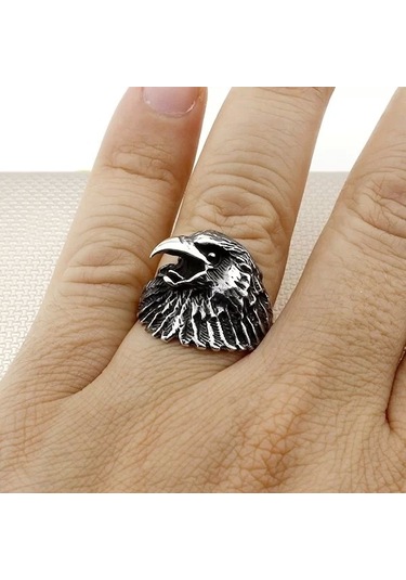 İpek Silver 925 Ayar Gümüş Şahin Motifli Taşsız Gothik Erkek Yüzük