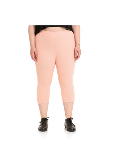 Büyük Beden Fitilli Karyoka Dikişli Diz Altı Somon Tayt