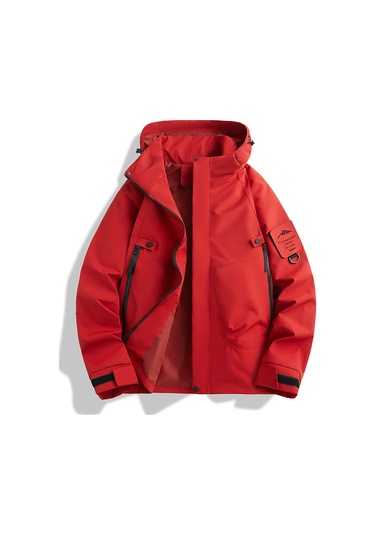 Erkek Ve Kadın Dağ Ceketleri, Rüzgar Geçirmez Ve Su Geçirmez, Açık Hava Sporları İçin İnce Kapüşonlu Suzaku Kırmızısı