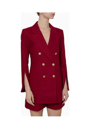 Alice And Olivia Campbell Yırtmaç Kollu Tailored Blazer Koyu Kırmızı