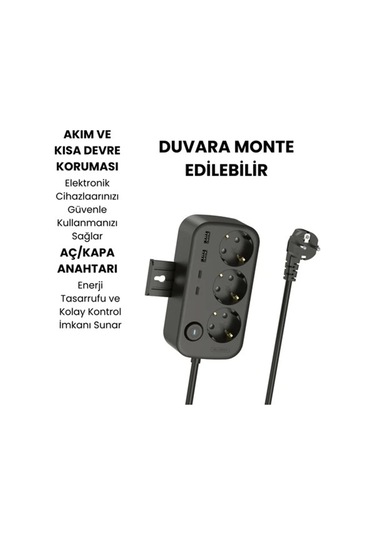 Bfs Akım Korumalı Priz 2 Usb + 2 Type-c Girişli 2 Metre Kablosu Anahtarlı Ve Duvara Monte Edilebilir Standart