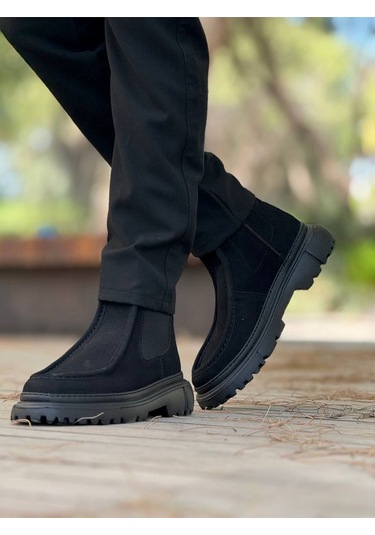 Pabucmarketi Fermuarlı Erkek Düz Bot Siyah Süet Çok Renkli