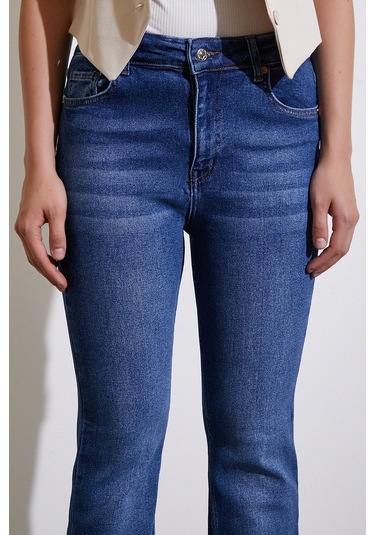 Never More Yüksek Bel İspanyol Paça Jean Lacivert Lacivert