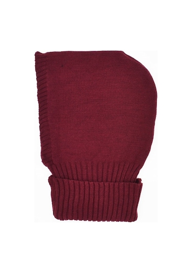 Külah Balaclava Kadın Triko Kar Maskesi Bere Boyunluk Bordo Bordo Standart