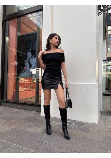 Madonna Yaka Sıfır Kol Bluz Siyah