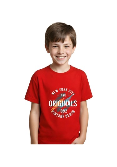 Fyk Kids Unisex Çocuk Düz Kısa Kollu T-shirt Kırmızı