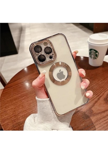İphone 14 Promax Uyumlu Extra Kamera Korumalı Kamerası Cam Lensli Lazer Lüx Kılıf Kapak Tam Koruma Altın