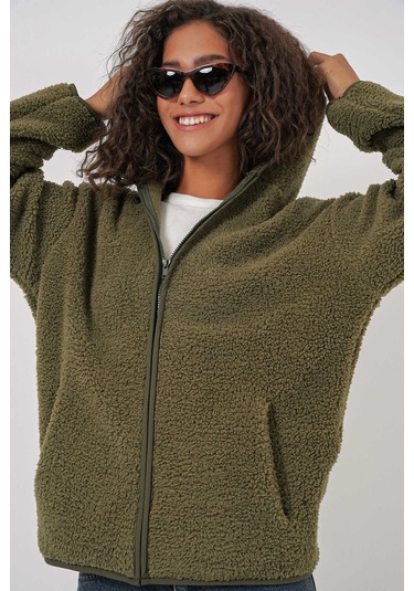 Gabria Kapüşonlu Fermuarlı Hırka Haki