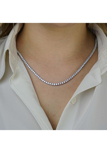 Modagümüşevi Pırlanta Tasarımlı Yuvarlak 925 Ayar Gümüş Su Yolu Kolye 3.5 Mm