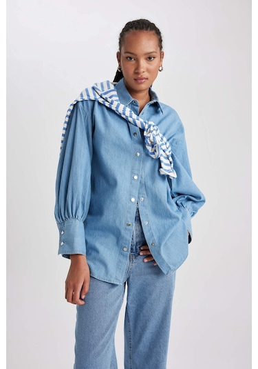 Defacto Fashion Fit Jean Gömlek B2391AX23HSNM28 Mavi