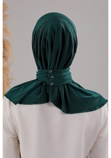 Kadın Tesettür Pratik Çıtçıtlı Sandy Fular Hazır Deniz Havuz Uyumlu Bone Zümrüt Yeşili Zümrüt Yeşili