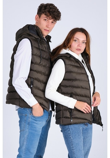 Everest Jel Dolgu Unısex Kapüşonlu Şişme Yelek Haki