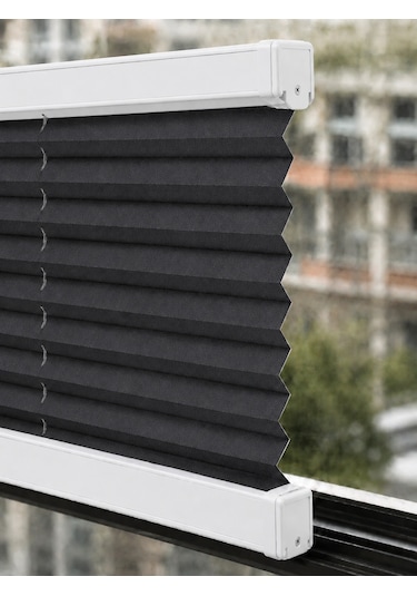 %100 Karartma Plise Perde Antrasit Kumaş + Beyaz Profil Kasa Cam Balkon Perdesi