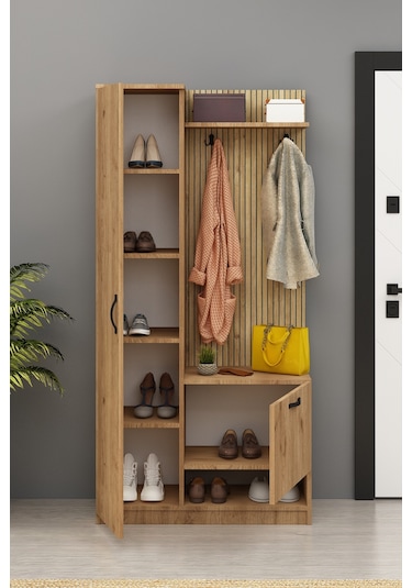 Lora Portmanto Tek Kapılı Vestiyer Ayakkabılık Meşe Meşe