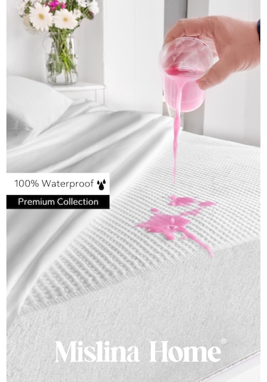 Premium Sıvı Su Geçirmez Fitted Full Kenar Tek Kişilik Çift Kişilik Sessiz Yatak Koruyucu Alez Beyaz