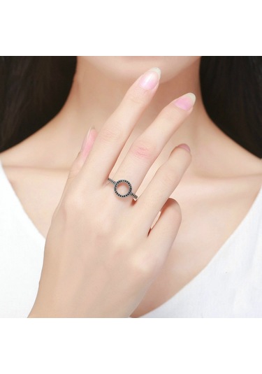 Sones 2 Adet Alaşımlı Şanslı Daire Elmas Halo Yüzük, Yüzük Boyutu: 9 Siyah