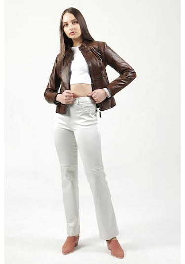 Dericlub Yb-2085 Gerçek Deri Kadın Mont Camel