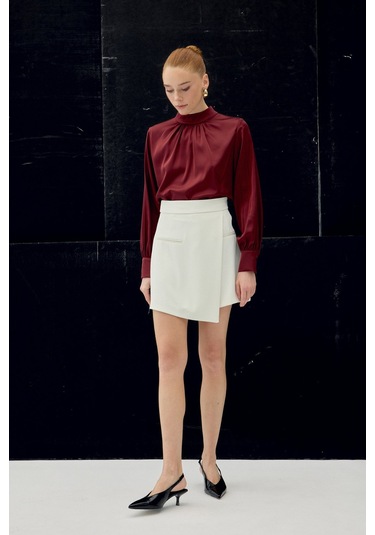 Sateen Talia Şort Etek - Ekru-137065 Ekru