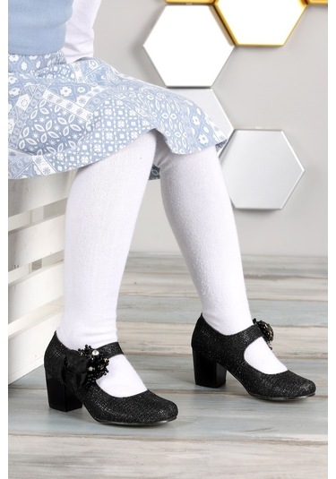 Kiko 751 Çupra Günlük Kız Çocuk 4 Cm Topuk Babet Ayakkabı Siyah Siyah