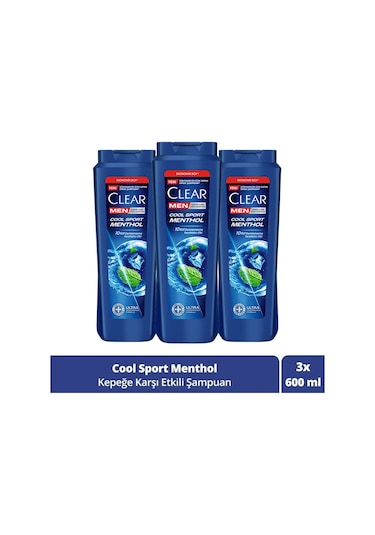 Clear Men Kepeğe Karşı Etkili Şampuan Cool Sport Menthol 600 Ml X3