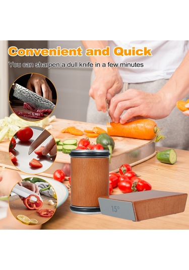 Padalink Ahşap Ve Metal Bileşenli Mutfak Bıçak Taslağı - 15 Ve 20 Açıyla Taşlama - 2 Adet Taşlama Bloku 400, 1000 - Manyetik Tabanlı - Kahverengi