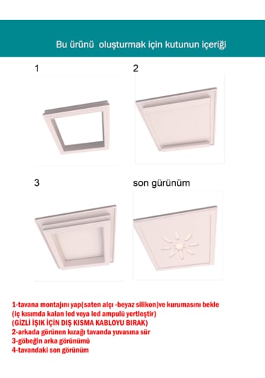 Motifpiyer Gizli-İç İşıklı Led Tavan Göbeği 41-60cm Kare