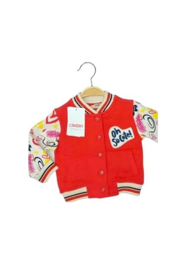 Kız Bebek Çocuk Kolları Desenli İçi Şardonlu Kalın Kolej Hırka-13526 Kırmızı