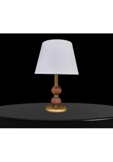 Dual Eskitme Abajur Çift Top Ahşaplı Krem Şapkalı Haki